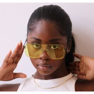 Yellow Rimless Designer Oversized Square Unisex Metal Bar Fashion Sunglasses NEW